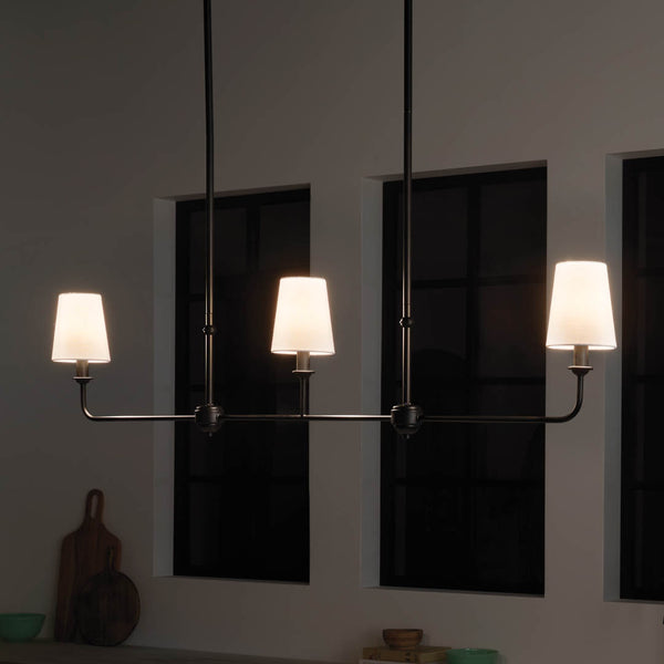Mariella 4" Three Lights Linear Chandelier, Black / Fabric Bell Shade