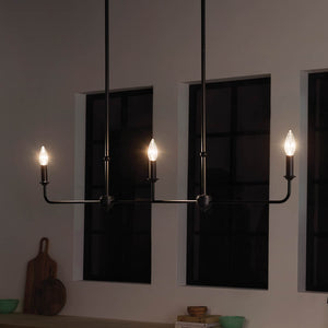 Mariella 4" Three Lights Linear Chandelier, Black / Fabric Bell Shade