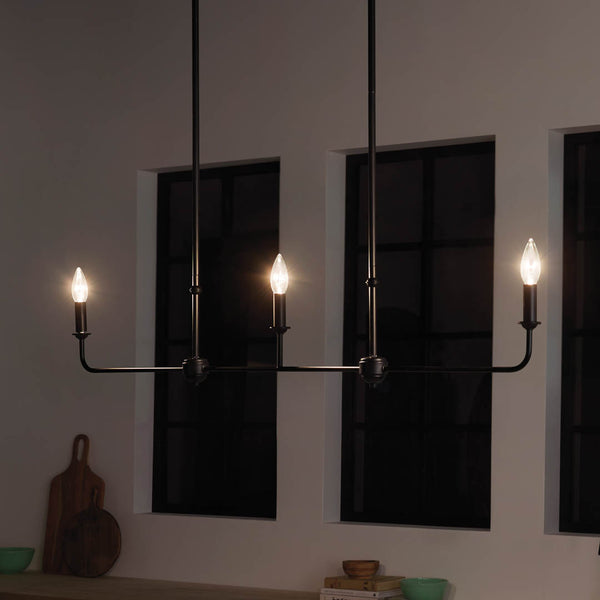 Mariella 4" Three Lights Linear Chandelier, Black / Fabric Bell Shade