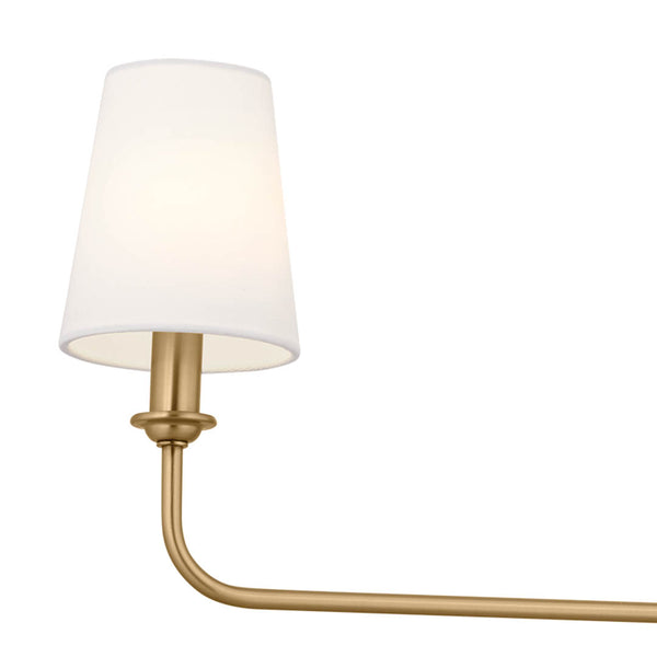 Mariella 4" Three Lights Linear Chandelier, Brushed Natural Brass / Fabric Bell Shade