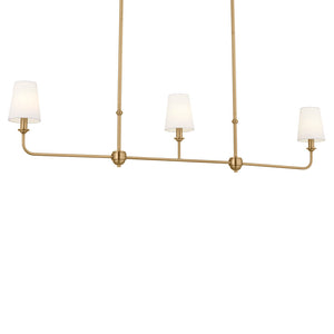 Mariella 4" Three Lights Linear Chandelier, Brushed Natural Brass / Fabric Bell Shade