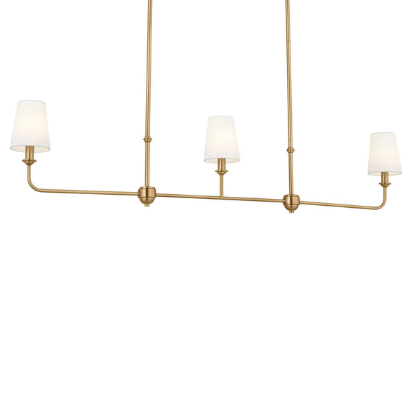 Mariella 4" Three Lights Linear Chandelier, Brushed Natural Brass / Fabric Bell Shade