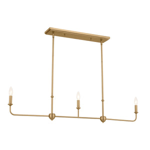 Mariella 4" Three Lights Linear Chandelier, Brushed Natural Brass / Fabric Bell Shade