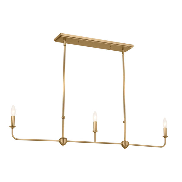 Mariella 4" Three Lights Linear Chandelier, Brushed Natural Brass / Fabric Bell Shade
