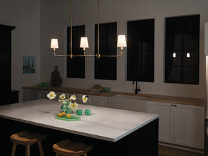 Mariella 4" Three Lights Linear Chandelier, Brushed Natural Brass / Fabric Bell Shade