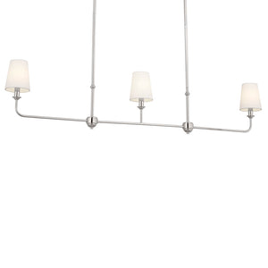 Mariella 4" Three Lights Linear Chandelier, Polished Nickel / Fabric Bell Shade