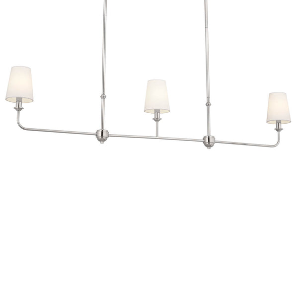 Mariella 4" Three Lights Linear Chandelier, Polished Nickel / Fabric Bell Shade