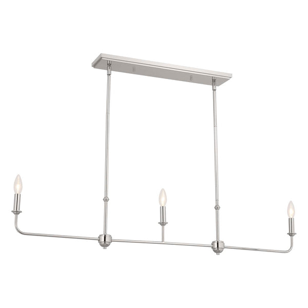 Mariella 4" Three Lights Linear Chandelier, Polished Nickel / Fabric Bell Shade