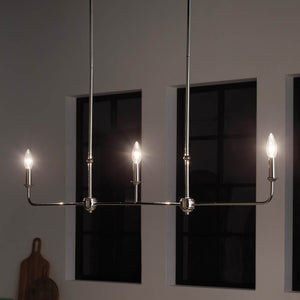 Mariella 4" Three Lights Linear Chandelier, Polished Nickel / Fabric Bell Shade