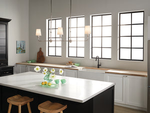 Mariella 4" Three Lights Linear Chandelier, Polished Nickel / Fabric Bell Shade