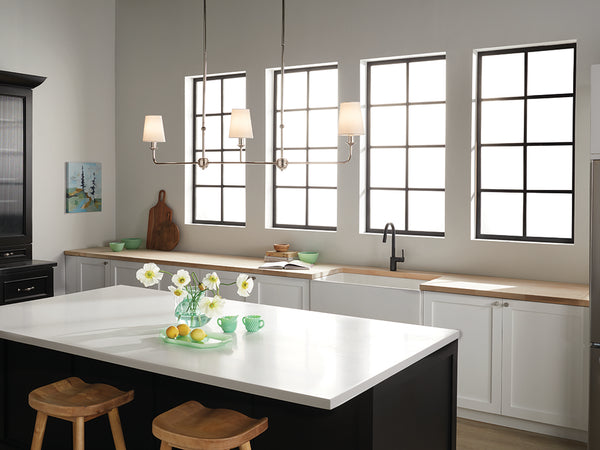 Mariella 4" Three Lights Linear Chandelier, Polished Nickel / Fabric Bell Shade