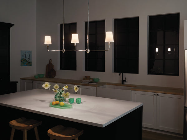 Mariella 4" Three Lights Linear Chandelier, Polished Nickel / Fabric Bell Shade