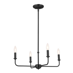 Mariella 25" Four Lights Chandelier, Black / Fabric Bell Shade