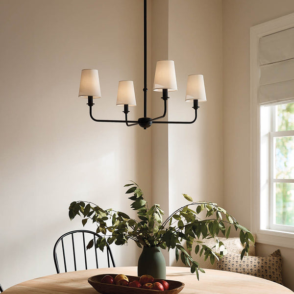 Mariella 25" Four Lights Chandelier, Black / Fabric Bell Shade