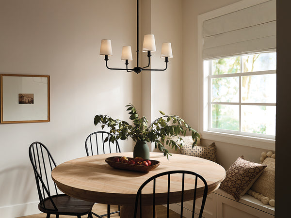 Mariella 25" Four Lights Chandelier, Black / Fabric Bell Shade