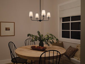 Mariella 25" Four Lights Chandelier, Black / Fabric Bell Shade