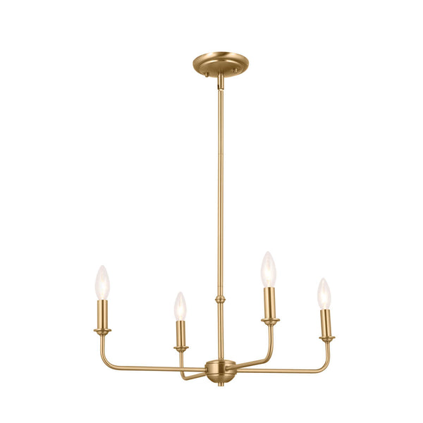 Mariella 25" Four Lights Chandelier, Brushed Natural Brass / Fabric Bell Shade