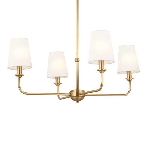 Mariella 25" Four Lights Chandelier, Brushed Natural Brass / Fabric Bell Shade