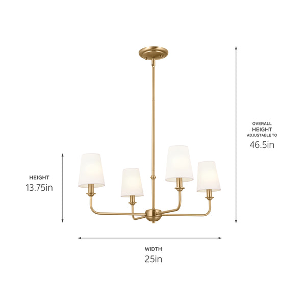 Mariella 25" Four Lights Chandelier, Brushed Natural Brass / Fabric Bell Shade