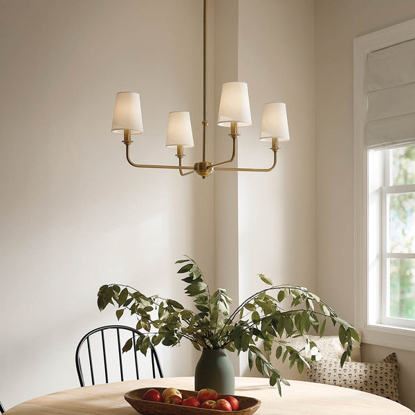 Mariella 25" Four Lights Chandelier, Brushed Natural Brass / Fabric Bell Shade