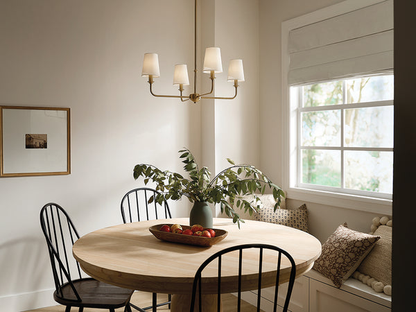 Mariella 25" Four Lights Chandelier, Brushed Natural Brass / Fabric Bell Shade