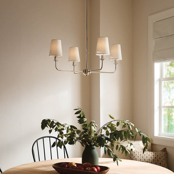 Mariella 25" Four Lights Chandelier, Polished Nickel / Fabric Bell Shade