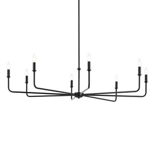 Mariella 52" Eight Lights Chandelier, White Linen Shade / Black
