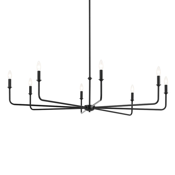 Mariella 52" Eight Lights Chandelier, White Linen Shade / Black