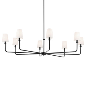 Mariella 52" Eight Lights Chandelier, White Linen Shade / Black