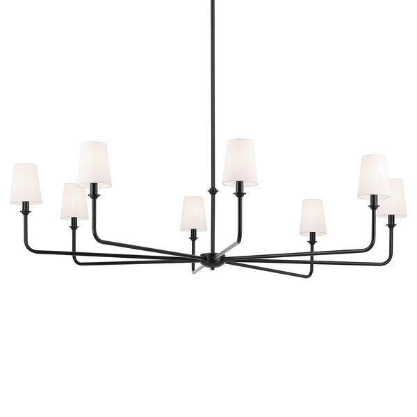 Mariella 52" Eight Lights Chandelier, White Linen Shade / Black