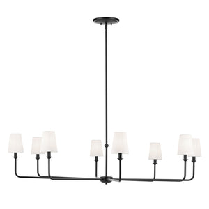 Mariella 52" Eight Lights Chandelier, White Linen Shade / Black