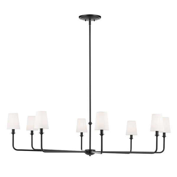 Mariella 52" Eight Lights Chandelier, White Linen Shade / Black