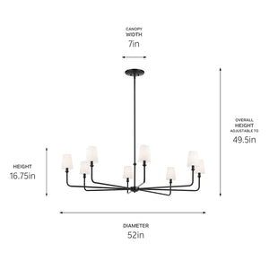 Mariella 52" Eight Lights Chandelier, White Linen Shade / Black