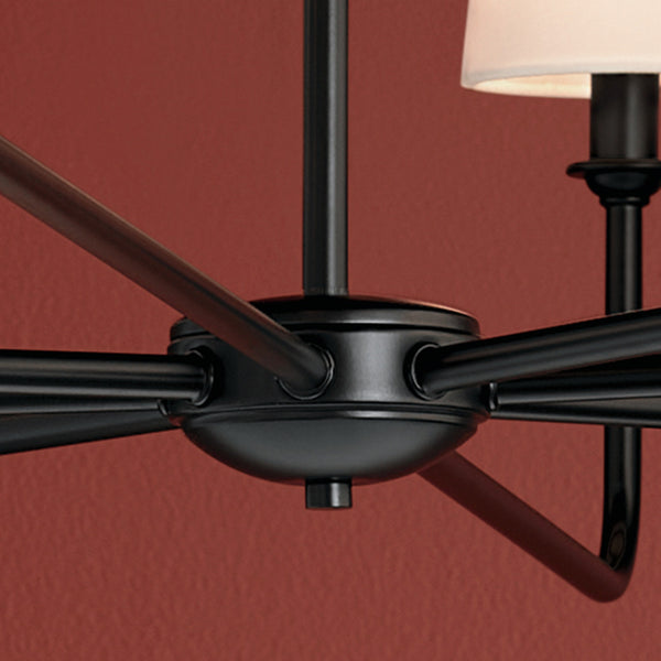 Mariella 52" Eight Lights Chandelier, White Linen Shade / Black