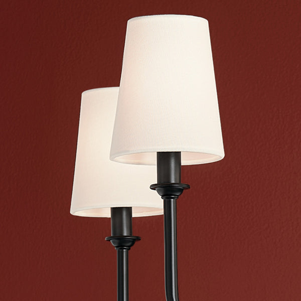 Mariella 52" Eight Lights Chandelier, White Linen Shade / Black