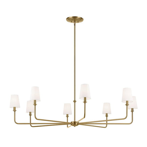 Mariella 52" 8 Light Round Chandelier, White Linen Shade / Brushed Natural Brass