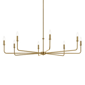Mariella 52" Eight Lights Chandelier, White Linen Shade / Brushed Natural Brass