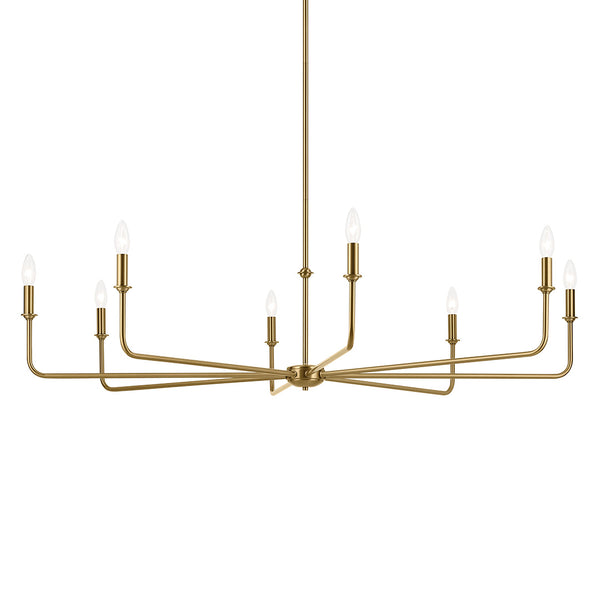 Mariella 52" Eight Lights Chandelier, White Linen Shade / Brushed Natural Brass