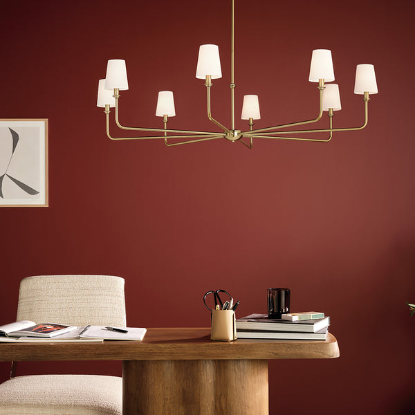 Mariella 52" Eight Lights Chandelier, White Linen Shade / Brushed Natural Brass