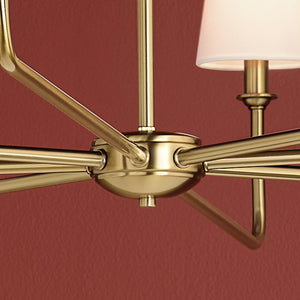 Mariella 52" Eight Lights Chandelier, White Linen Shade / Brushed Natural Brass