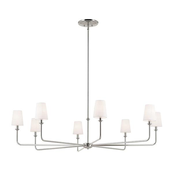 Mariella 52" 8 Light Round Chandelier, White Linen Shade / Polished Nickel