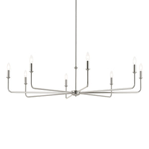 Mariella 52" Eight Lights Chandelier, White Linen Shade / Polished Nickel