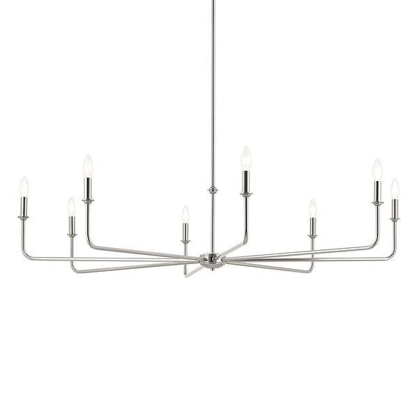 Mariella 52" Eight Lights Chandelier, White Linen Shade / Polished Nickel