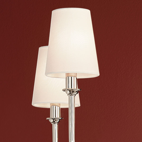 Mariella 52" Eight Lights Chandelier, White Linen Shade / Polished Nickel