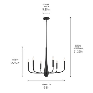 Nerra 28" Six Lights Chandelier, Black