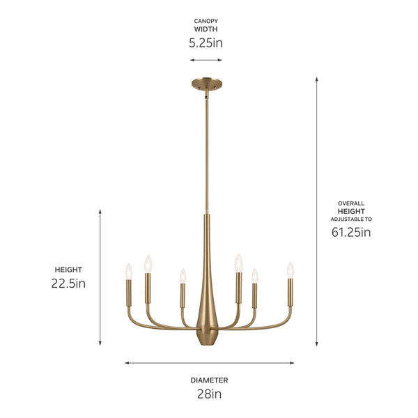 Nerra 28" Six Lights Chandelier, Champagne Bronze