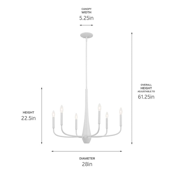 Nerra 28" Six Lights Chandelier, White