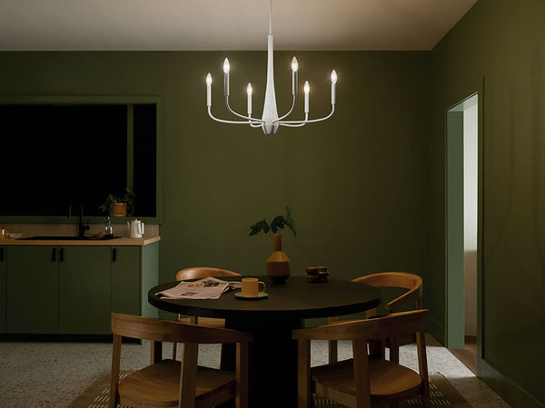 Nerra 28" Six Lights Chandelier, White