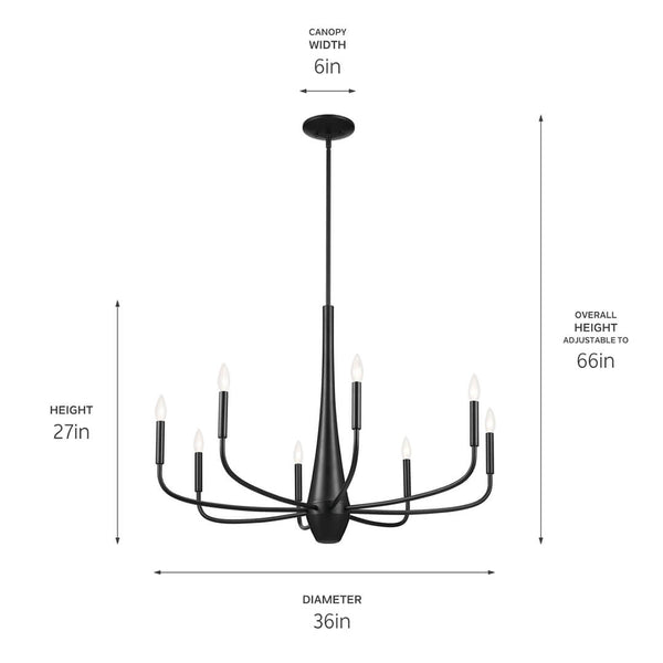 Nerra 36" Eight Lights Chandelier, Black