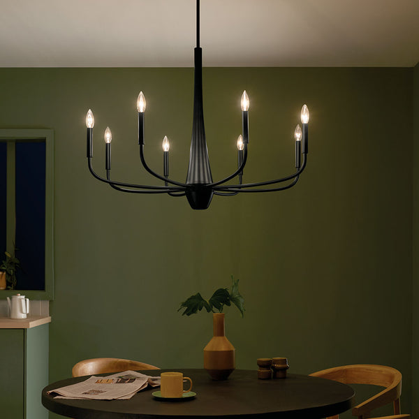 Nerra 36" Eight Lights Chandelier, Black